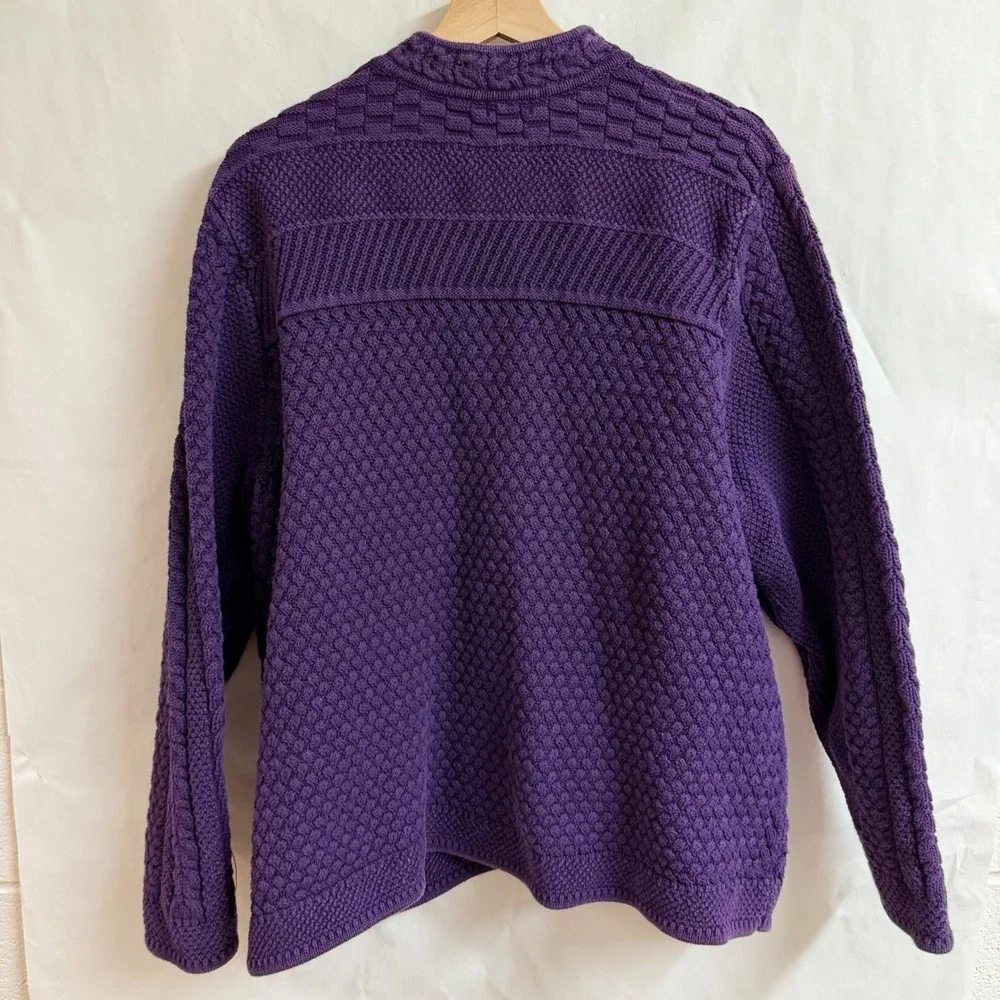 LL Bean Womens 3X Purple‎ Crochet Cable Chunky Knit Button Cardigan Sweater Ivy - Picture 4 of 8